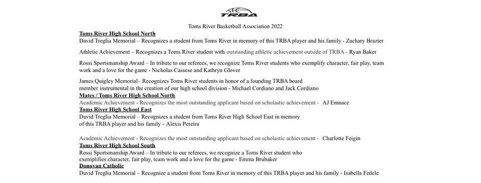 TRBA Scholarship Winners