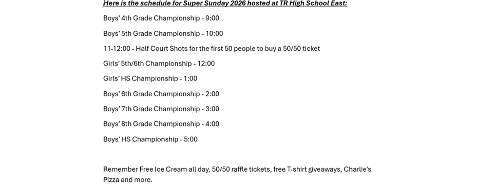 Super Sunday Schedule - March 1st 
